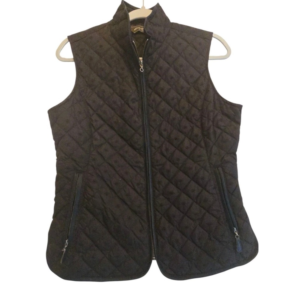 Eddie Bauer Goose Down Quilted Puffer Vest BLACK Women sz S high‎ quality #128